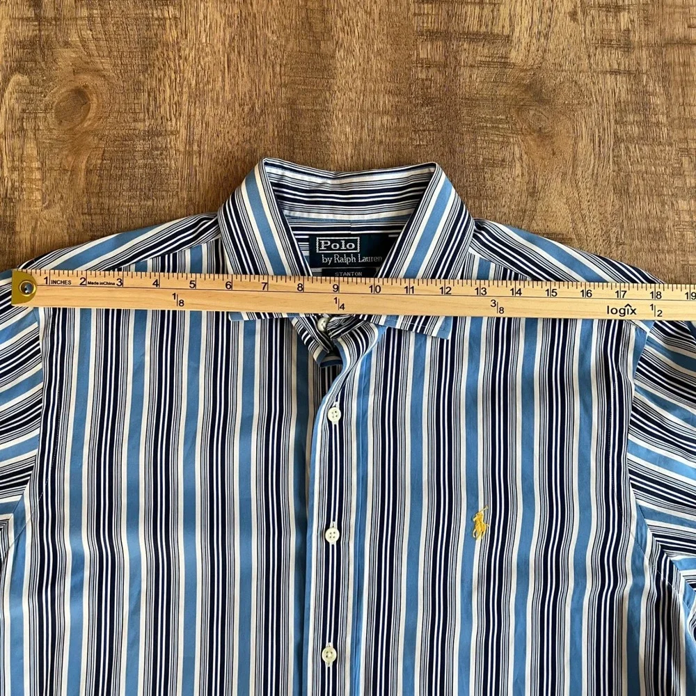 Polo Ralph Lauren Stanton Classic Fit Blue White Stripe Mens Shirt Medium